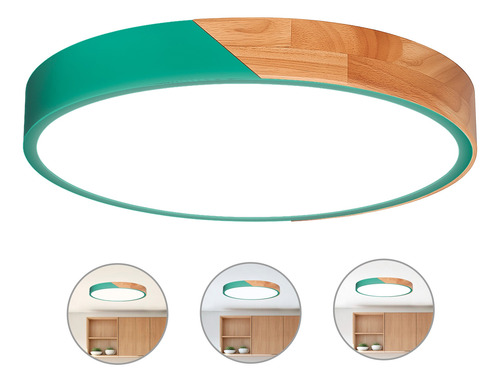 Luminaria De Techo Led 24w Metal Y Madera 40cm Redonda
