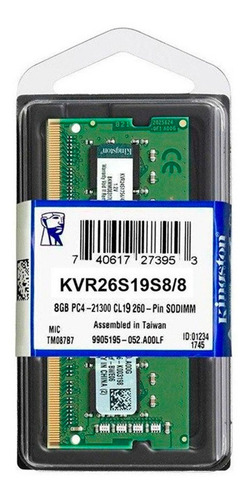 Memoria Ram Sodimm Notebook Kingston Ddr4 8gb 2666mhz
