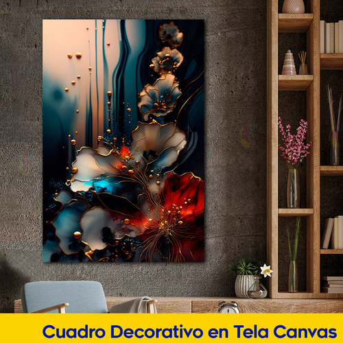Cuadro Flores Abstracto Dorado Negro Sala Canvas 130x90 S31