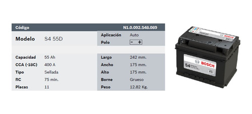 Batería Bosch S4 55d 11 Placas Para Brilliance H230 Y Mas