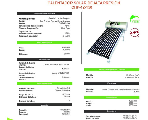 Imagen 2 de 7 de Calentador Solar Era 12 Tubos-150 Litros Alta Presión