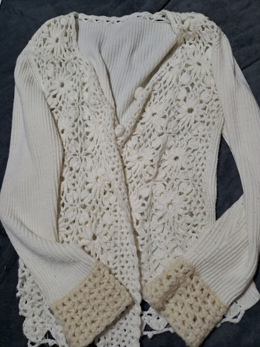 Saco Tejido Detalle Crochet Artesanal De Mujer Talle M Usado