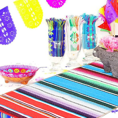 Camino De Mesa Mexicano De Algodón Tejido A Mano Para Fiesta