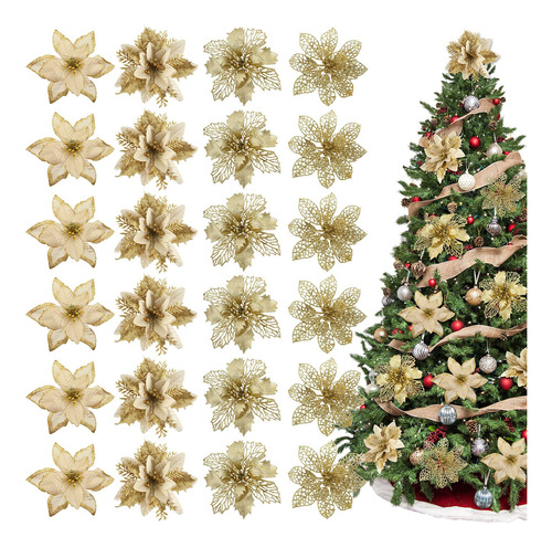 Whaline 24 Piezas De Poinsettia De Navidad Con 24 Clips De 4