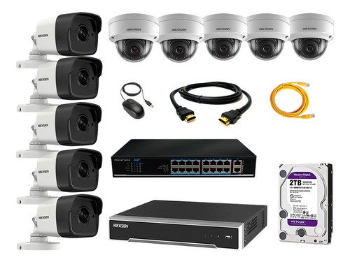 Camara De Seguridad Ip Full Hd Kit 10 Hikvision Disco 2tb Wd
