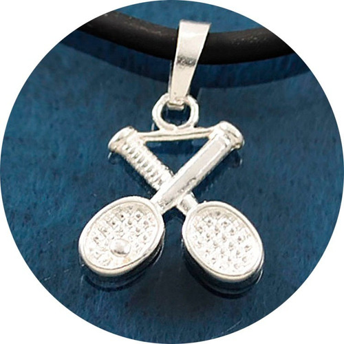 Imagen 1 de 4 de Dije Raquetas De Tenis Plata Ley .925 Incluye Collar Caucho