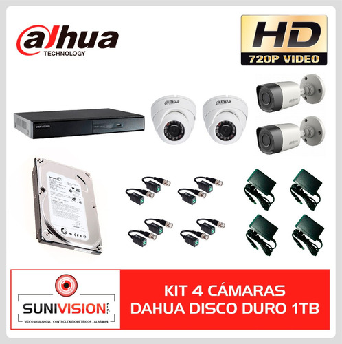 Kit 4 Camaras Dahua Disco 1tb Especial Toshiba  Fte 2 Amp