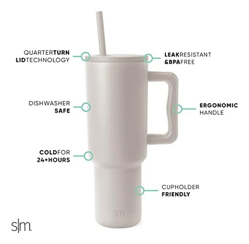Vaso Simple Y Moderno De 40 Oz Con Asa Y Tapa De Pajita | Ta