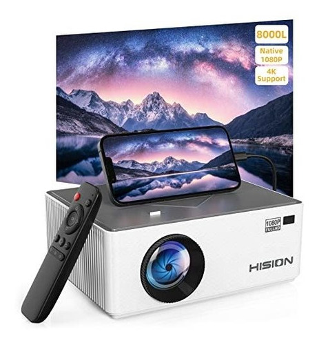 Mini Proyector Hision 8000 Lúmenes Fhd 1080p 4k Hdmi -blanco