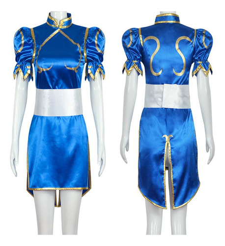 Disfraz De Cosplay De Chun Li, Cos Sf, Juego De Rol, Azul Qipao