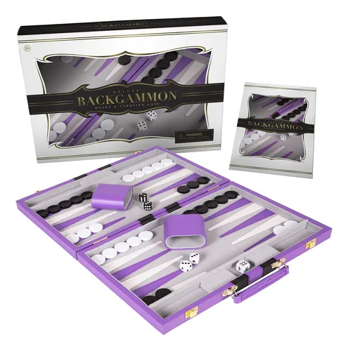 Backgammon Set Crazy Games Classic W/ Leather Case Purple
