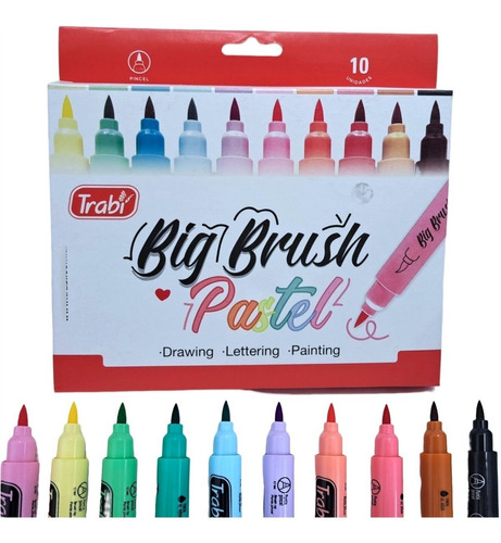 Marcador Trabi Big Brush Punta Pincel Pastel Por 10 Colores