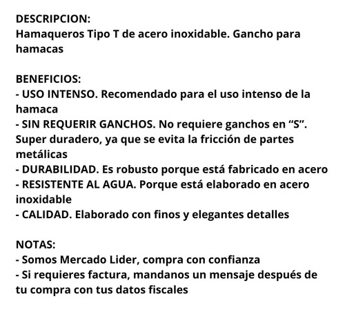 Imagen 9 de 10 de Hamaqueros Tipo T De Acero Inoxidable - Soporte Para Hamacas