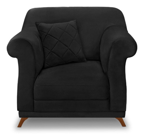 Kit 2 Poltronas Para Sala De Estar Vênus Suede Pés Castanho Cor Preto