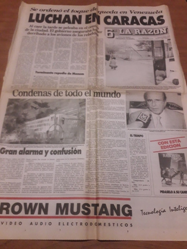 Tapa Diario La Razón 27 11 1992 Venezuela Golpe Estado Cháve (Usado)