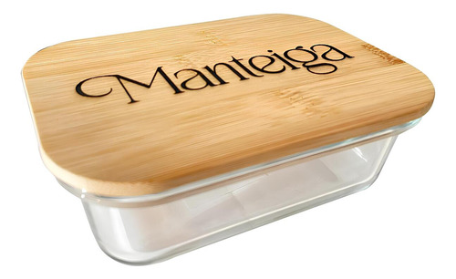Manteigueira Vidro Com Tampa Hermética De Bambu Exclusiva
