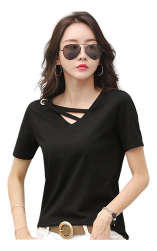 Camiseta De Moda Con Cuello En V Y Tirantes Cruzados