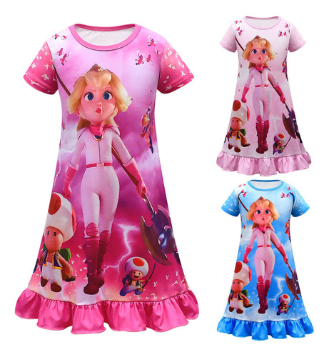 Vestido De Pijama Niñas Super Mario Princess Peach Cosplay