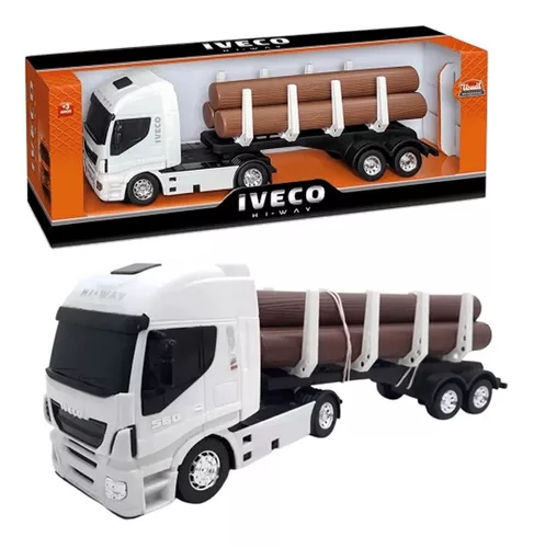 Caminhão Iveco De Brinquedo Carreta Toras De Madeira de Plastico