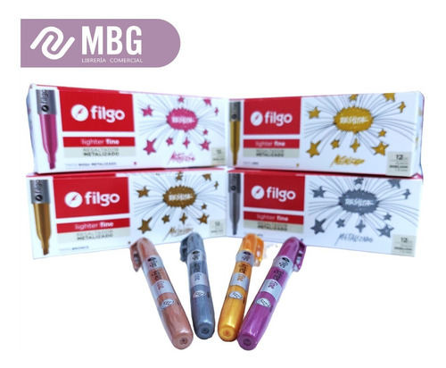 Imagen 5 de 7 de Set Resaltadores Filgo X 4 Colores Metalizados Fine Lighter
