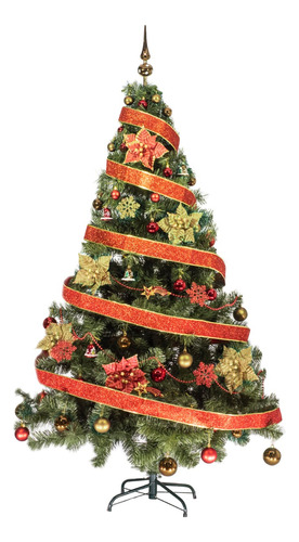 Arbol Navidad Tronador Lujo 1,80mts + Kit 60 Rojo Oro Deco