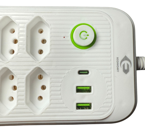 Regua Extensão De 6 Tomadas 2usb + 1tipo-c 3metros 127v/220v Branco