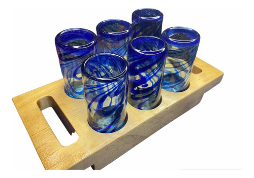 Tabla Porta Tequileros Artesanal Para 6 Caballitos-sin Vasos