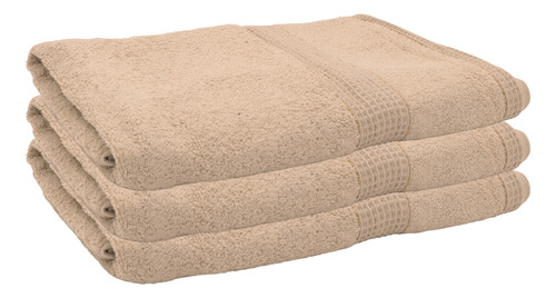 Juego 3 Toalla De Baño Grande Cuerpo Completo Algodón Suave Color Beige Oscuro Cuadros