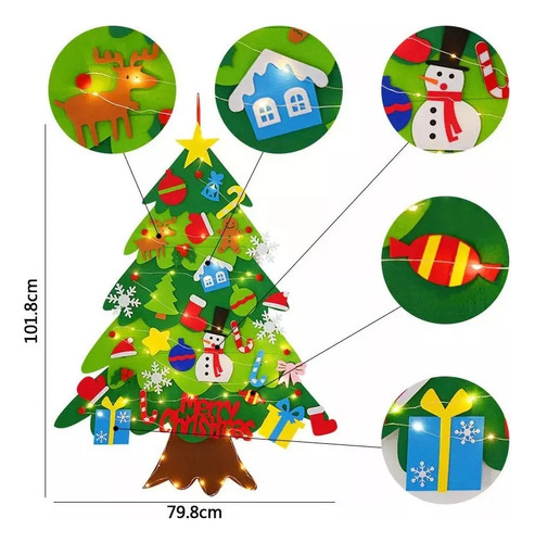 Árbol De Navidad De Fieltro Para Decoración De Pared Con Luz