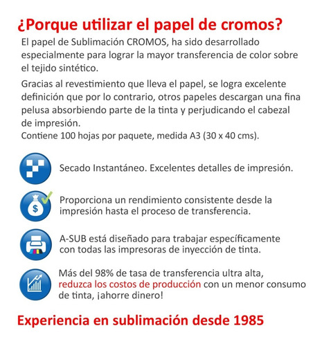 Imagen 3 de 9 de Papel De Sublimacion Secado Rapido A-sub A3 100 Hojas Remera