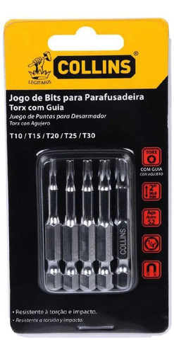 Jogo De Bits Torx Com Guia Parafusadeira 5 Peças Collins