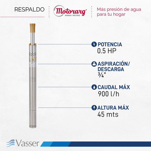 Imagen 2 de 9 de Bomba Agua Riego Sumergible Pozo Vasser Motorarg 2 Pulgadas