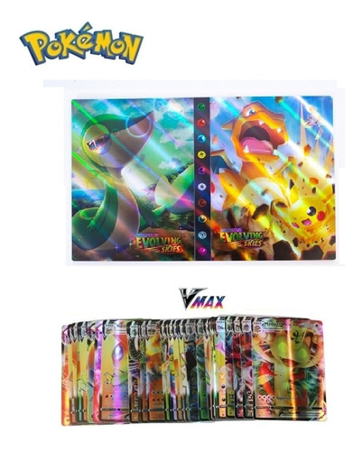 Carpeta Pokémon Holográfica 3d + 50 Cartas Vmax En Español