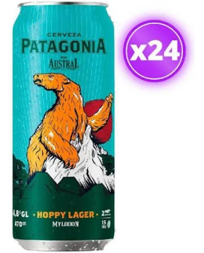Caja Cerveza Austral Patagonia Hoppy Lager Lata 470cc -24uds
