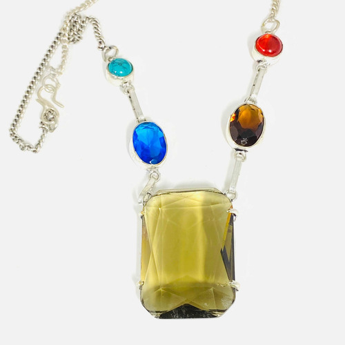 Imagen 5 de 5 de Collar Plata India Cuarzo Ahumado Topacio Azul Granate Citri
