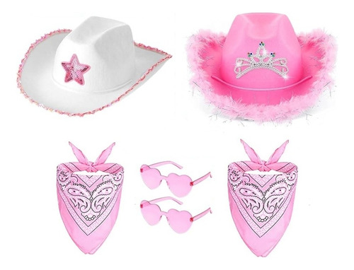 Sombrero Vaquero Para Fiesta Neón Gafas Corazón Pañuelo 6pcs