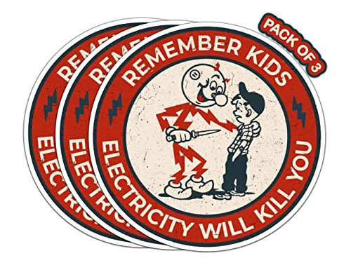Sticker Reddy Kilowatt Advertencia Eléctrica 3 Pack