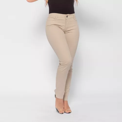 Calça Feminina Sarja Slouchy Caqui Verão Disfarça Barriga