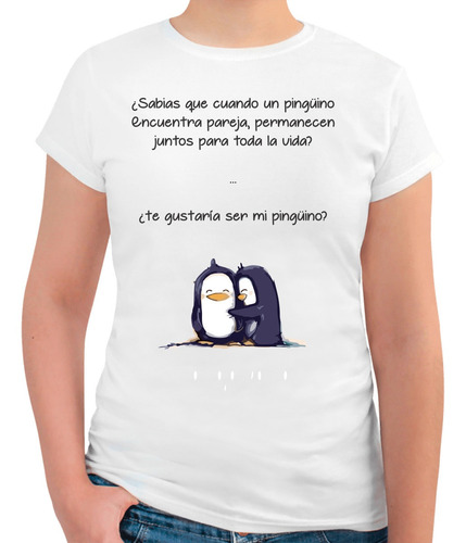 Imagen 1 de 3 de Playera Corte Para Dama Pingüinos - Parejas Amor