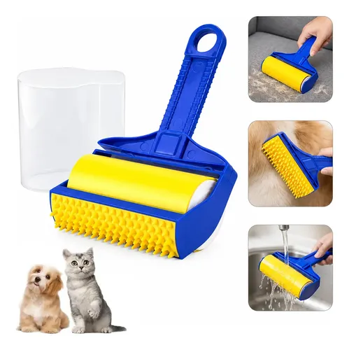 Escova Pet e Removedor de Pelo 2 em 1 - Rolo Autolimpante de Sili...