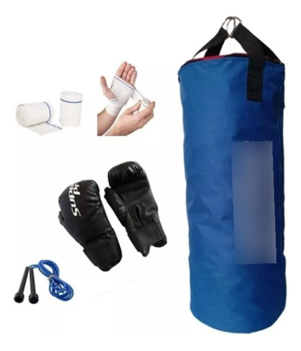 Kit Box Guantes Jr Bolsa 70 Cm +par Vendas + Guantes + Soga