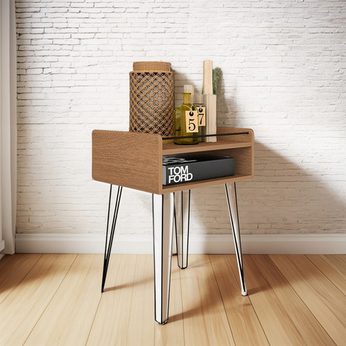 Mesa Lateral De Apoio Sala Com Pé Aramado Job Car/ame - Ma Cor Carvalho Americano