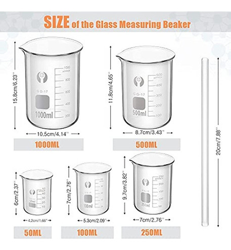 Feekoon Vaso Medidor De Vidrio De 10 Piezas Y Cilindro Medid