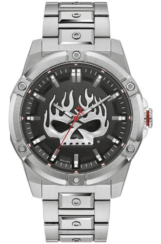 Reloj Harley Davidson By Bulova Skull Hombre 76a164 Original Color de la correa Plateado Color del fondo Negro