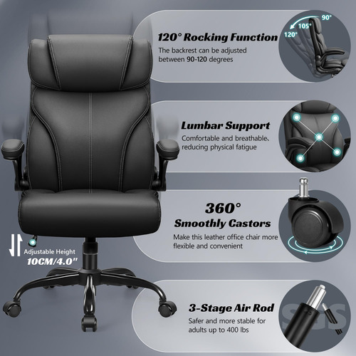 Silla De Oficina De Cuero Ergonometrica C/soporte Lumbar M B