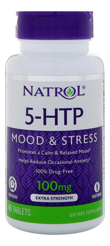 Natrol 5-htp 100 Mg Apoyo A Calma Y Estrés 45 Tabletas Sabor Sin sabor