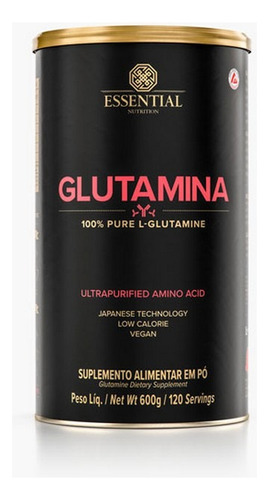 Glutamina 600g - Essential Nutrition - L-glutamine 100% Pura Sabor Sem Sabor