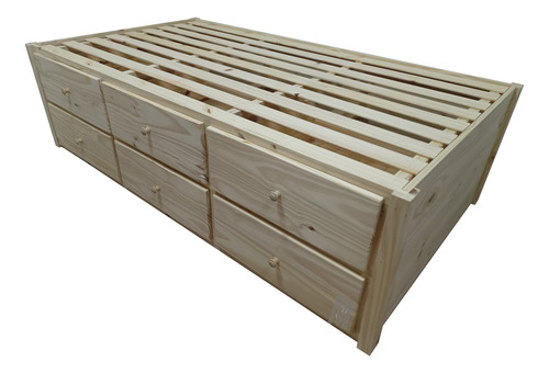 Cama Box 6 Cajones Pino Macizo Plaza Y Media 1.00 X 1.90 Mt Pino Natural