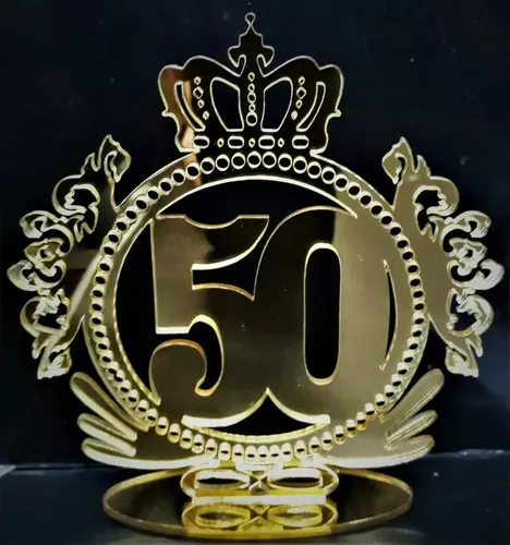 Topo De Bolo Topper Acrílico Ouro Feliz Aniversário 50 Anos