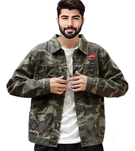 Chaqueta Vaquera De Camuflaje Clásica Con Botones Para Hombre